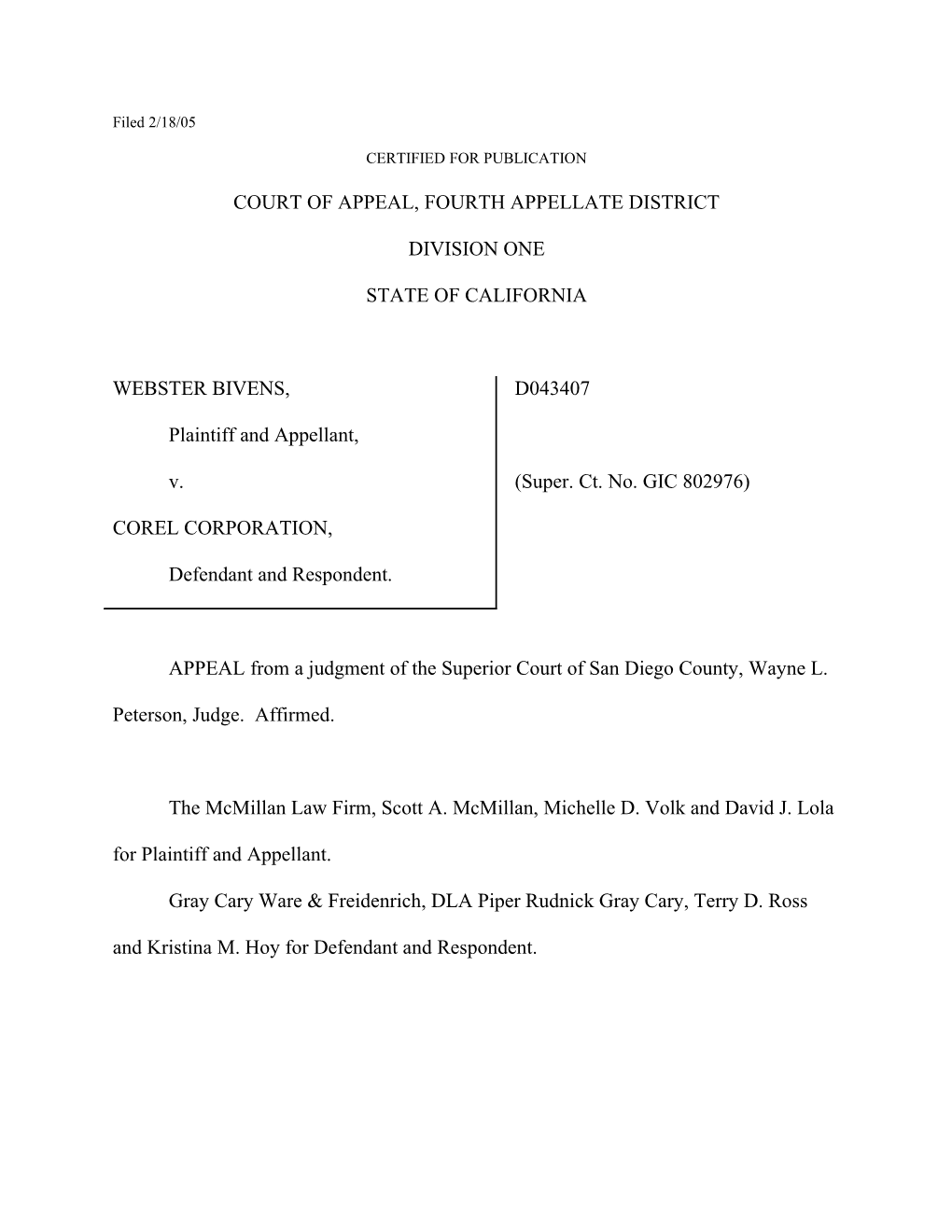 Court of Appeal, Fourth Appellate District s1