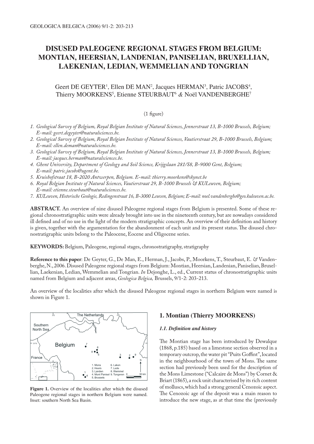 Disused Paleogene Regional Stages from Belgium: Montian, Heersian, Landenian, Paniselian, Bruxellian, Laekenian, Ledian, Wemmelian and Tongrian