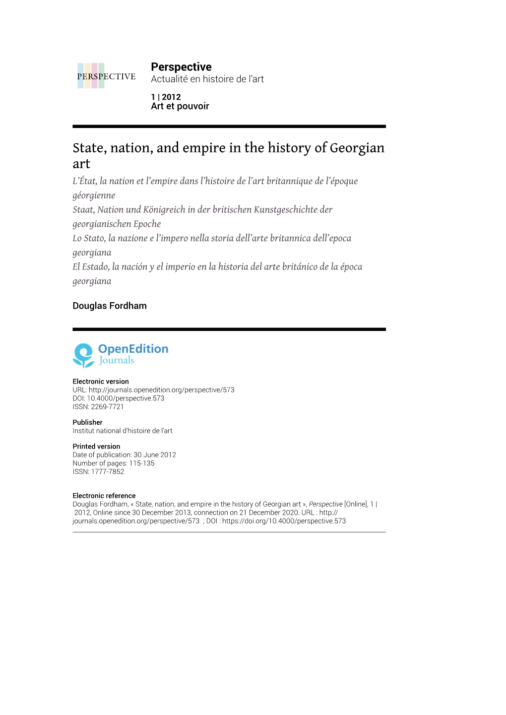 State, Nation, and Empire in the History of Georgian