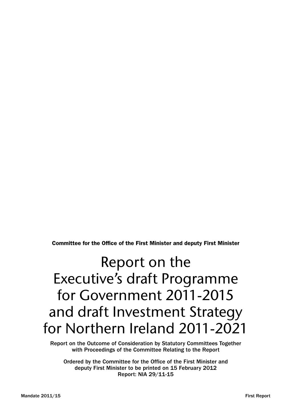Report on the Executive's Draft Programme for Government 2011