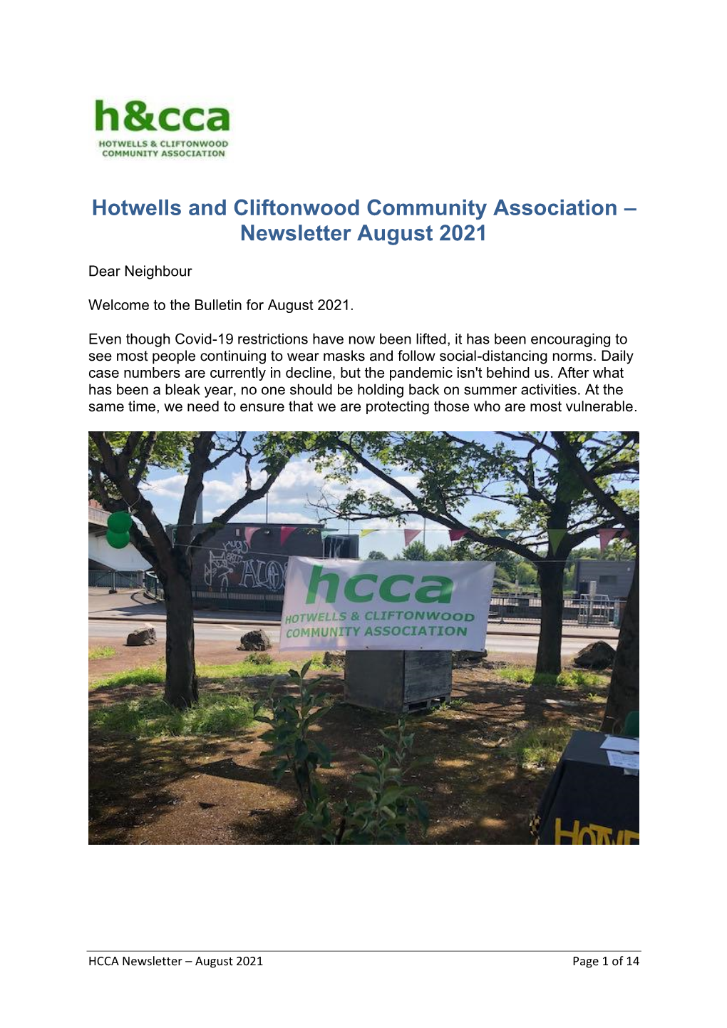 Hotwells and Cliftonwood Community Association – Newsletter August 2021