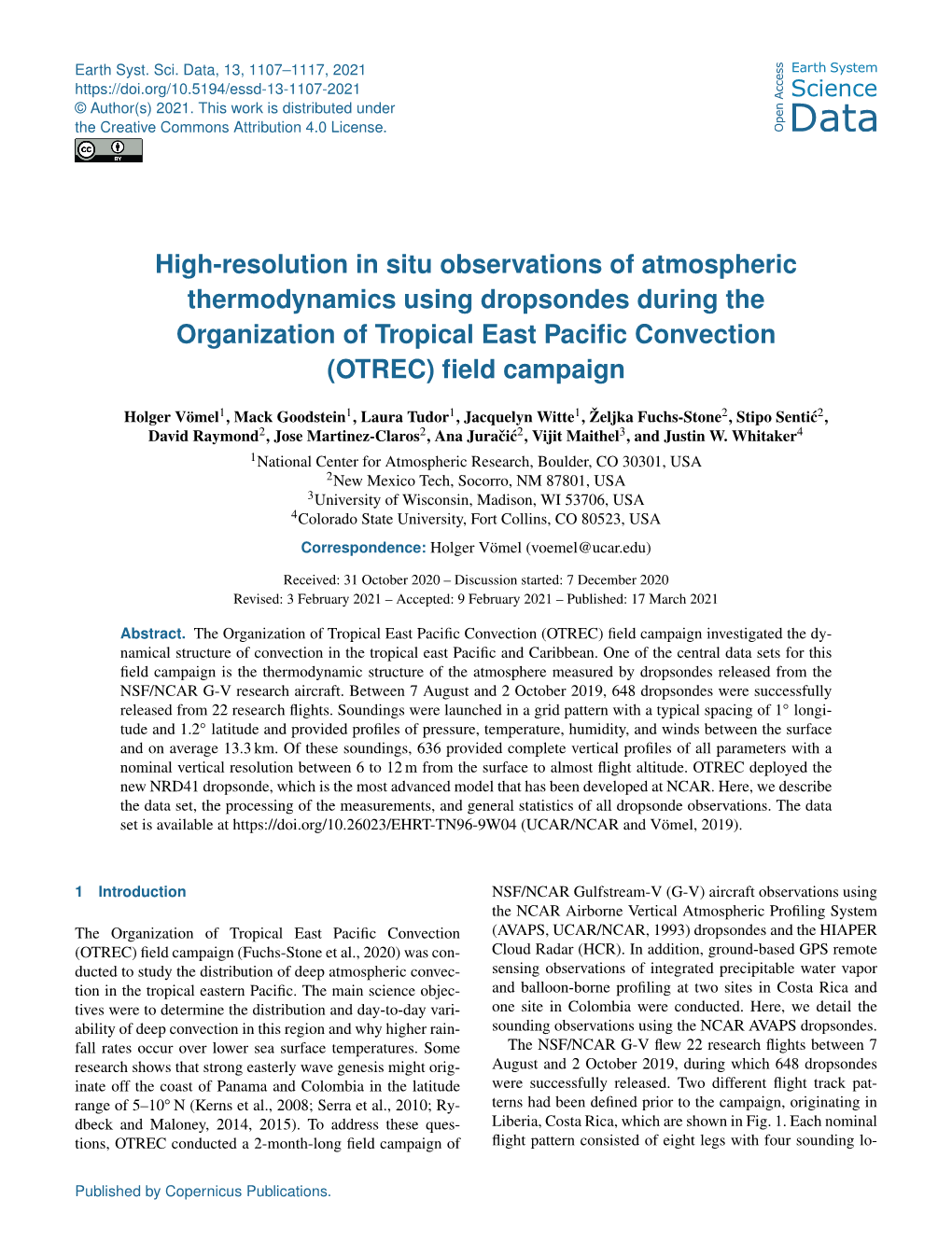 High-Resolution in Situ Observations of Atmospheric Thermodynamics Using Dropsondes During the Organization of Tropical East Paciﬁc Convection (OTREC) ﬁeld Campaign