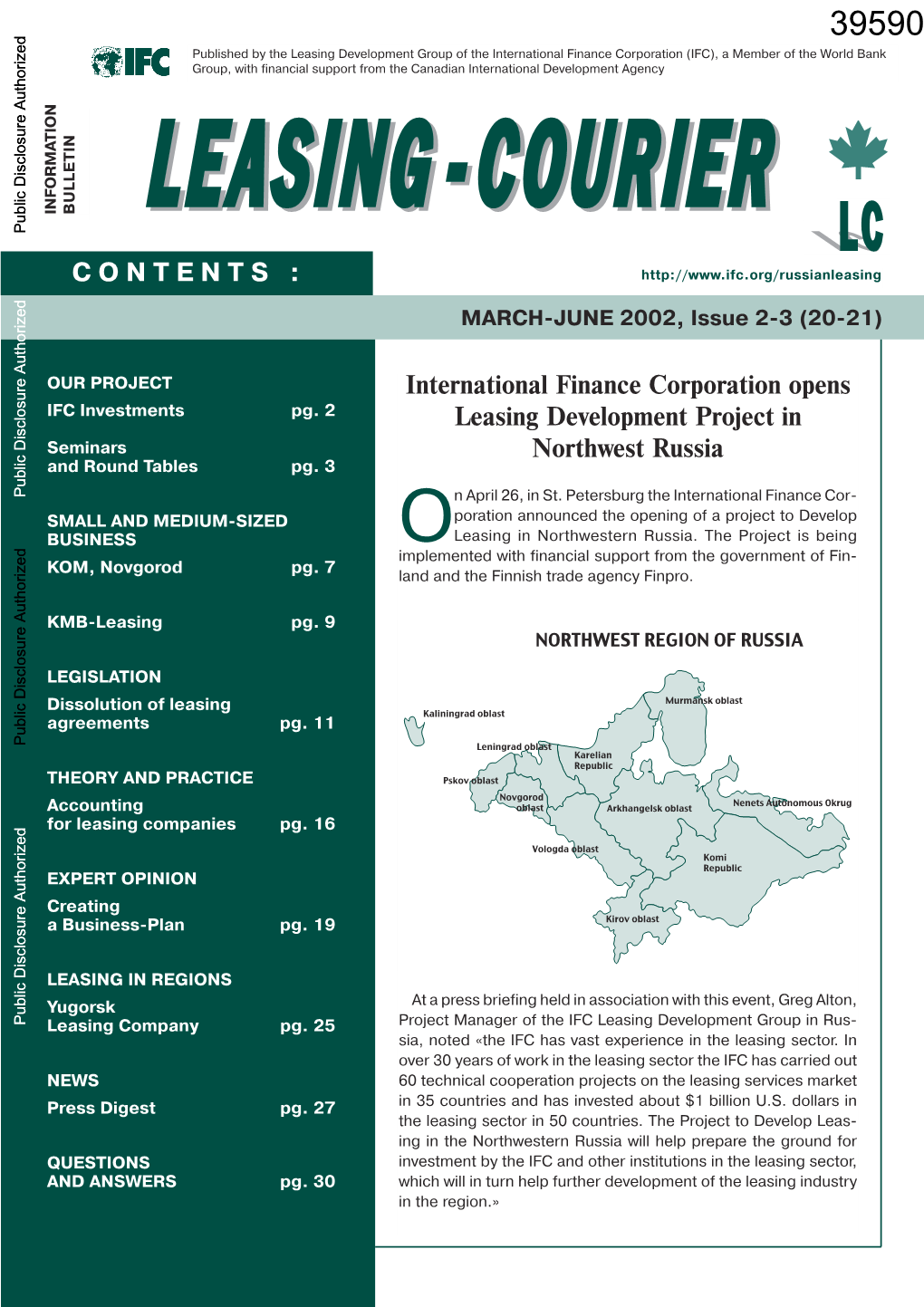 ACCOUNTING for LEASING COMPANIES Svetlana Kravchuk, Accounting Specialist IFC Urals Leasing Development Group