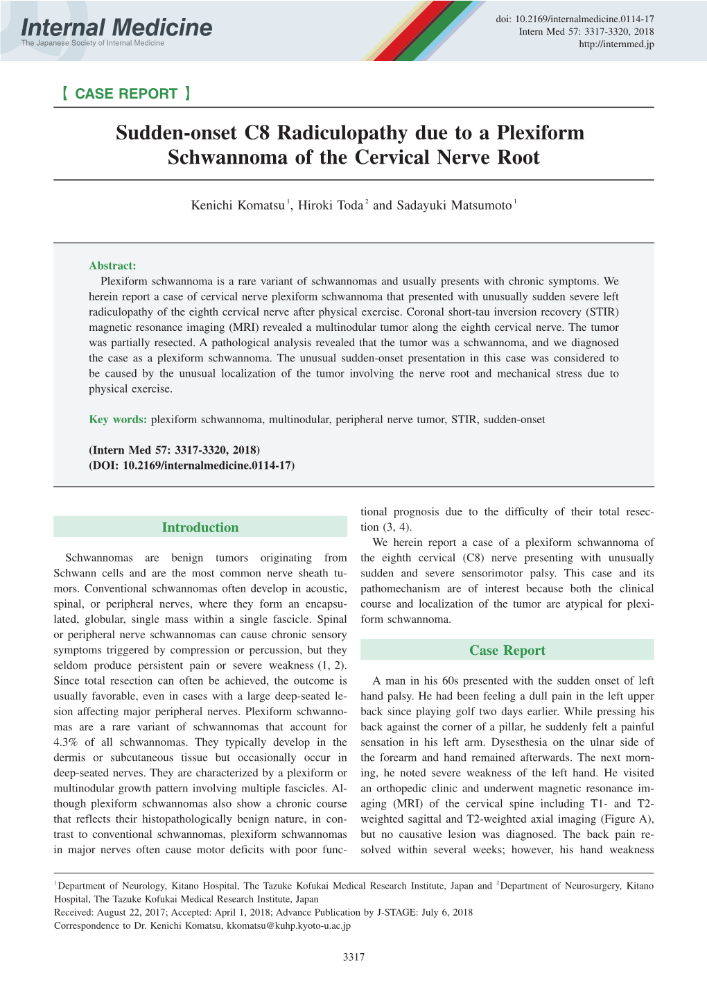 Sudden-Onset C8 Radiculopathy Due to a Plexiform Schwannoma of the Cervical Nerve Root