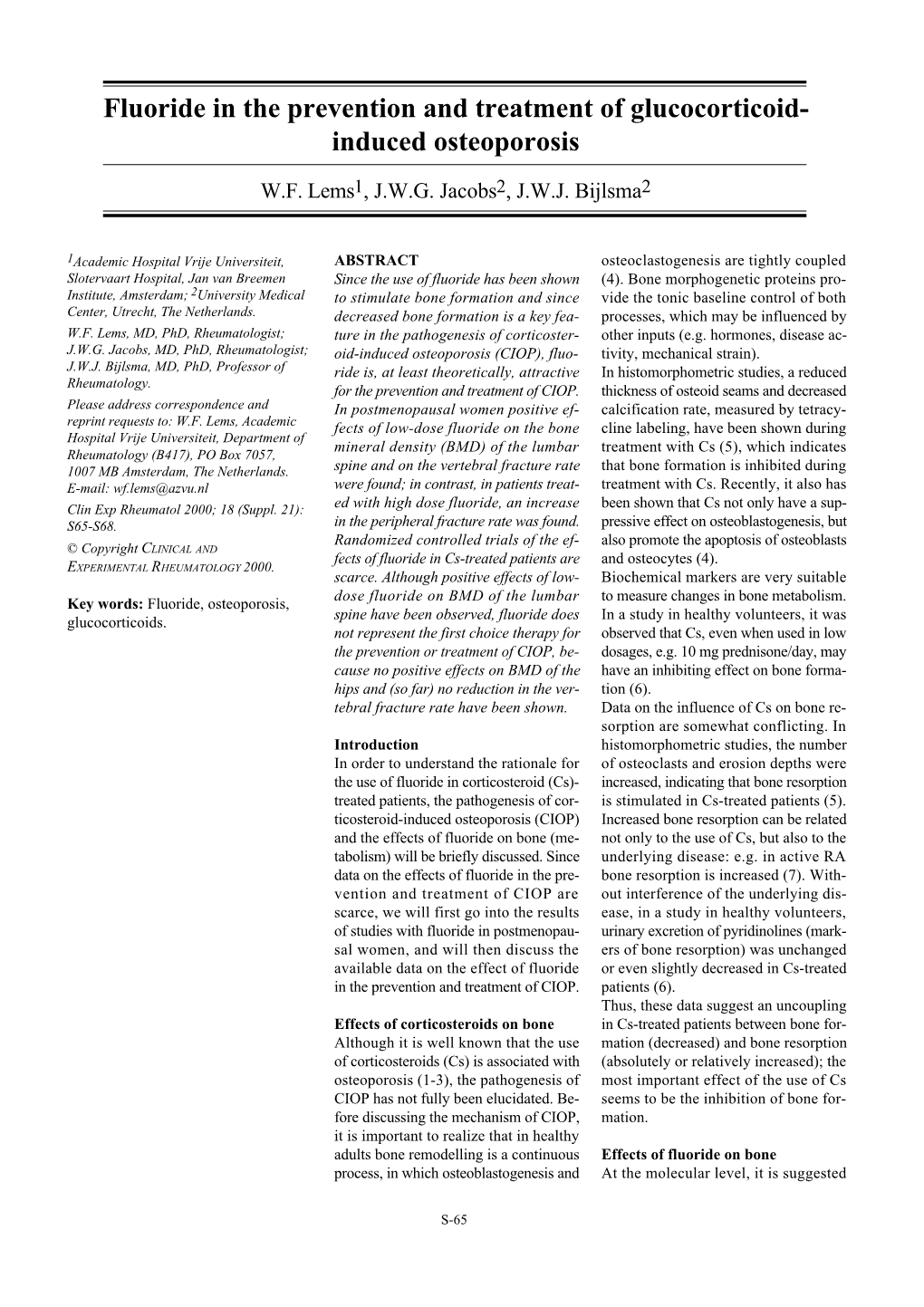 Fluoride in the Prevention and Treatment of Glucocorticoid- Induced Osteoporosis