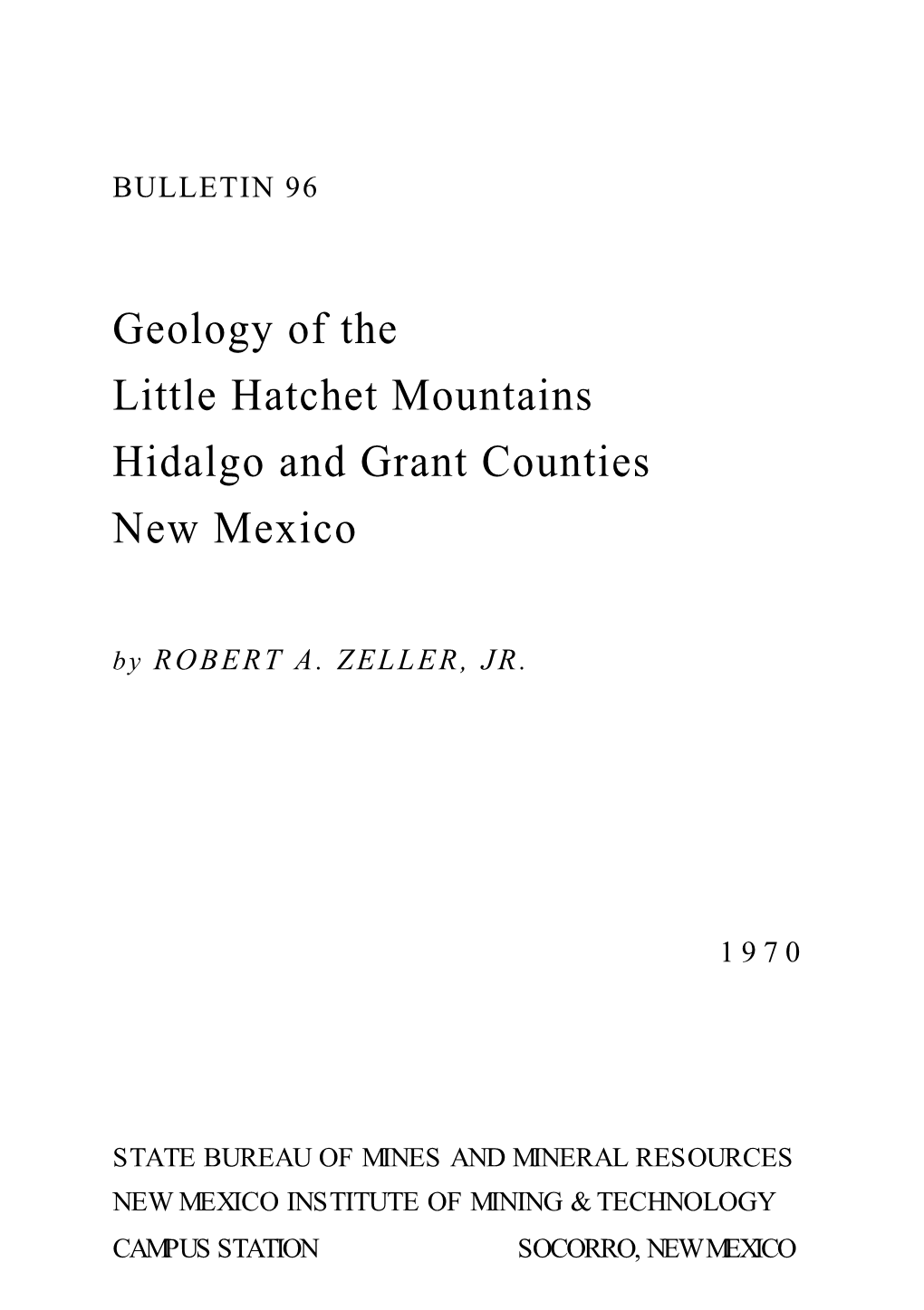 Geology of the Little Hatchet Mountains, Hidalgo and Grant