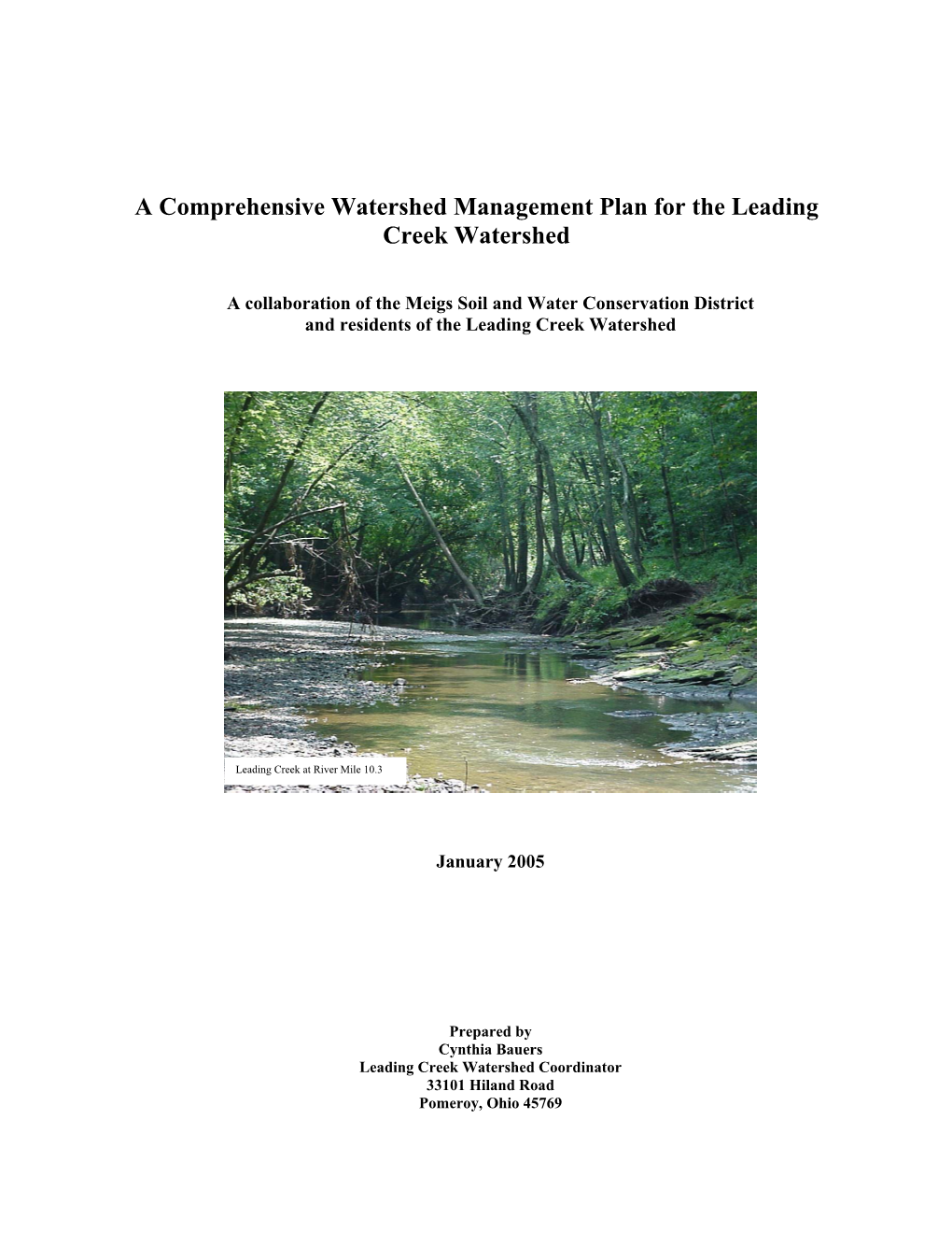 A Comprehensive Watershed Management Plan for the Leading Creek Watershed