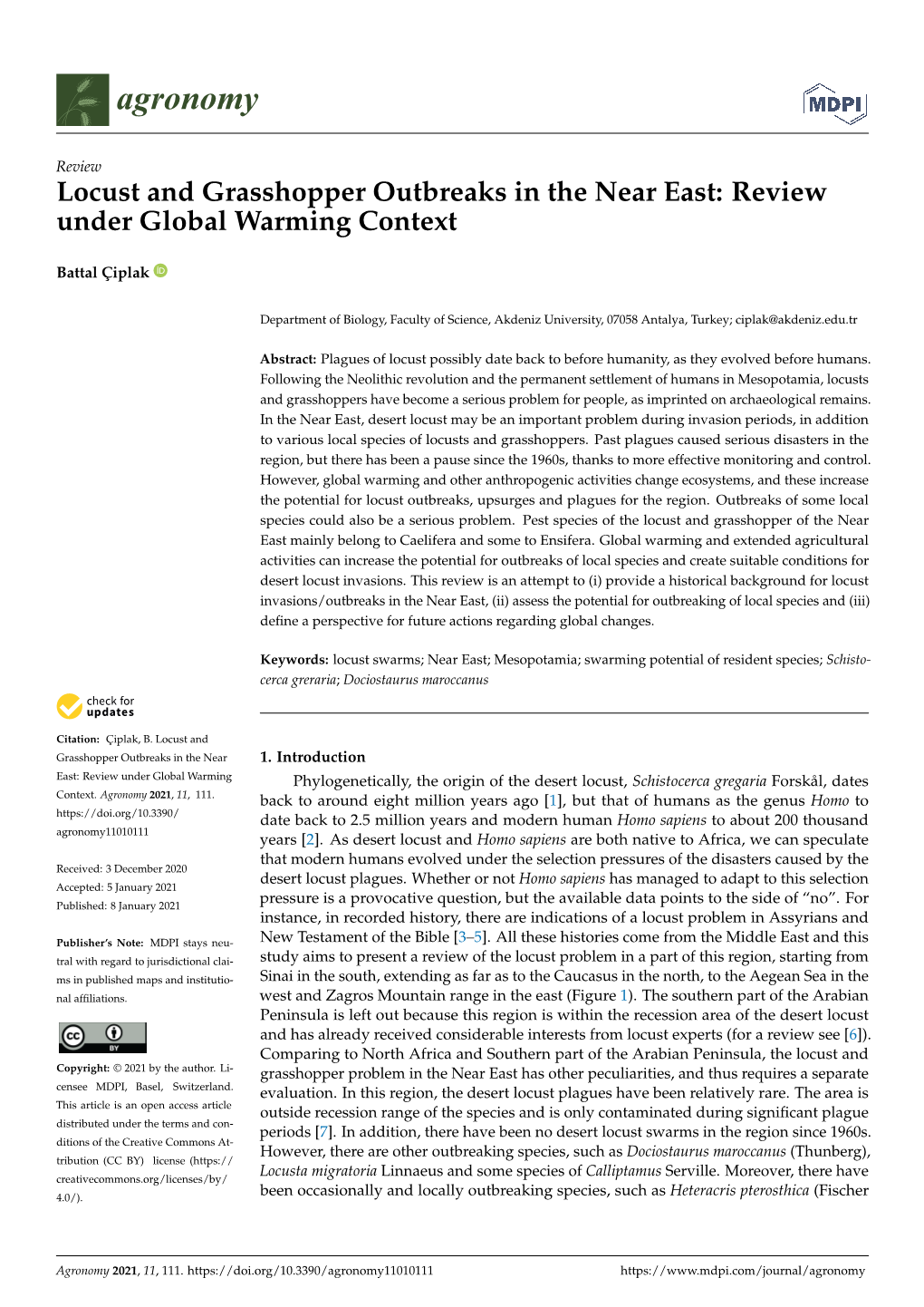 Locust and Grasshopper Outbreaks in the Near East: Review Under Global Warming Context