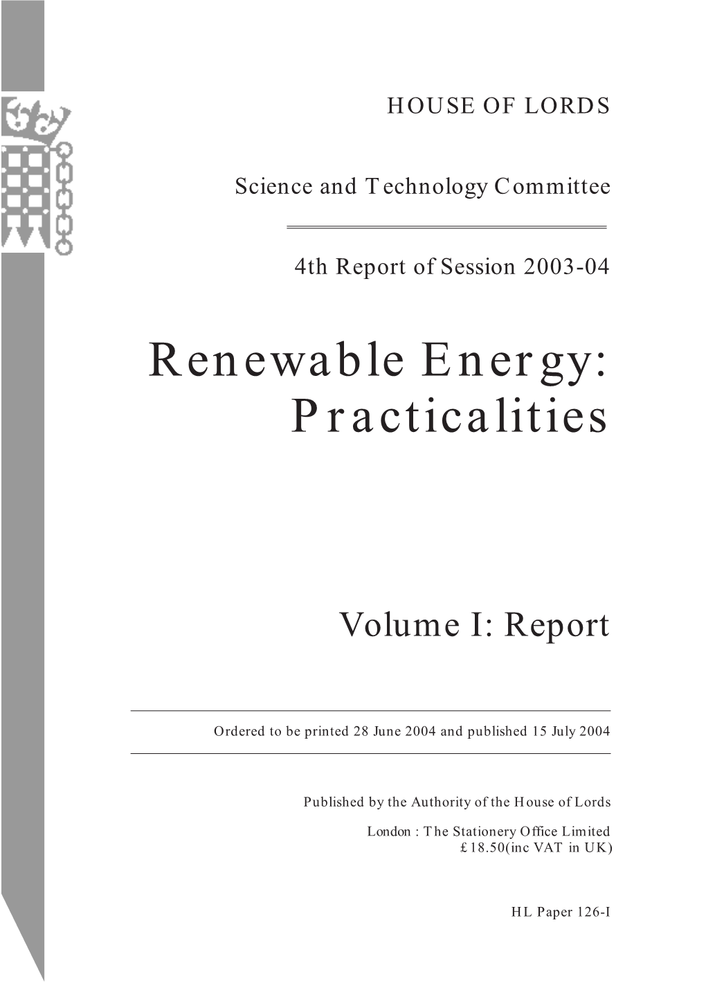 Renewable Energy: Practicalities