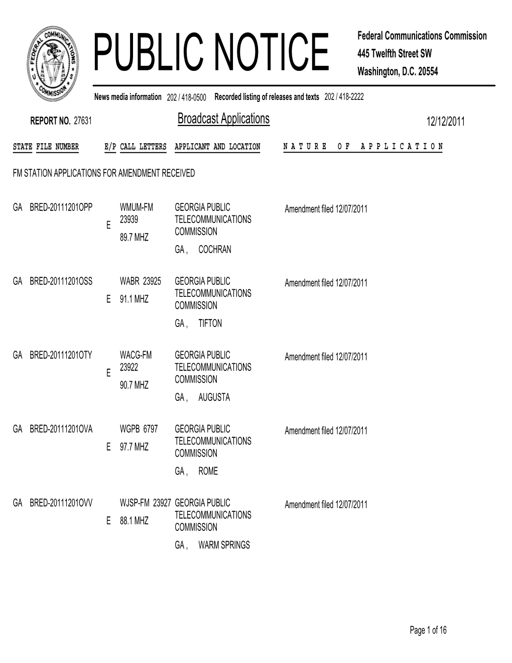 Broadcast Applications 12/12/2011