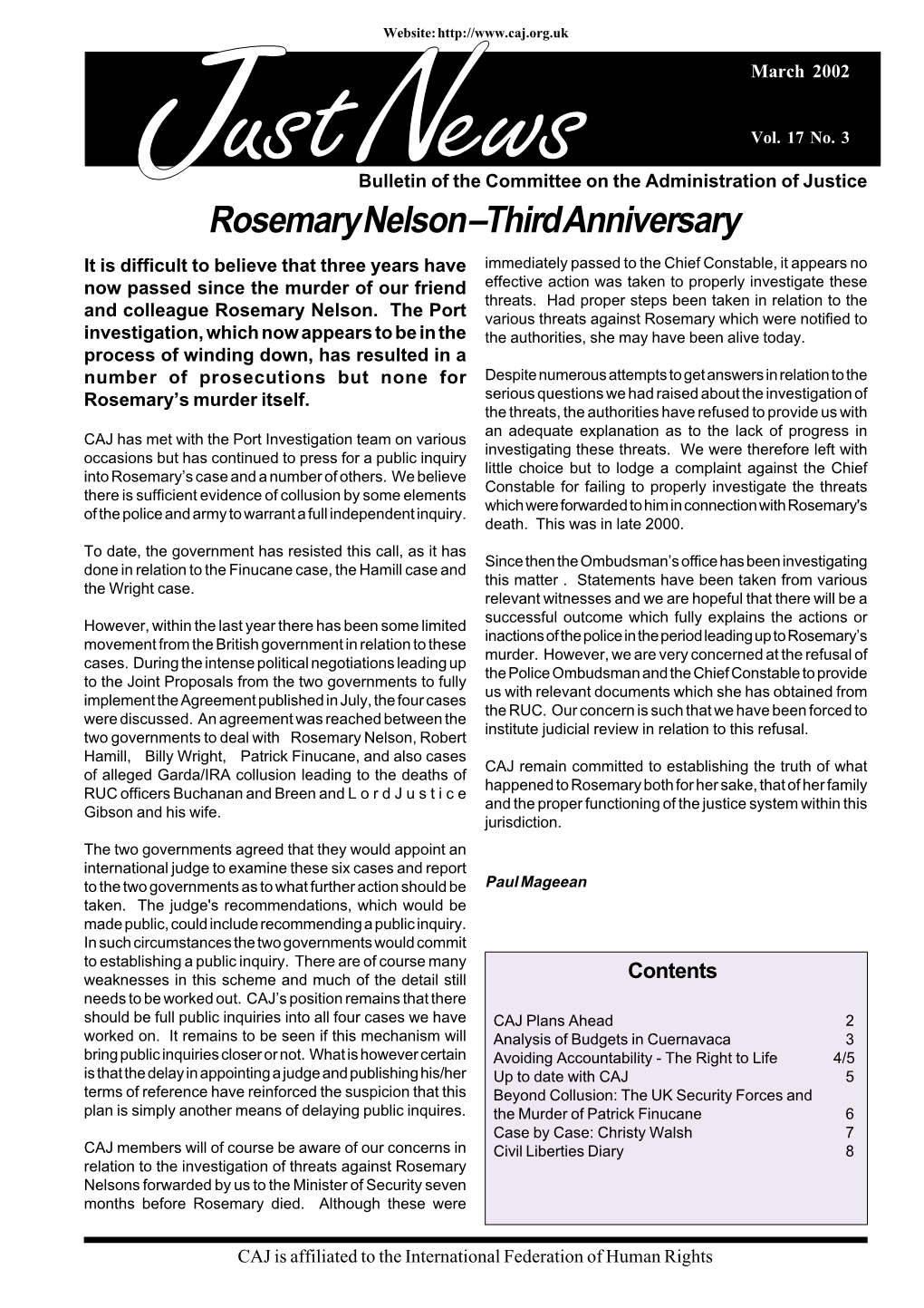 Rosemary Nelson – Third Anniversary