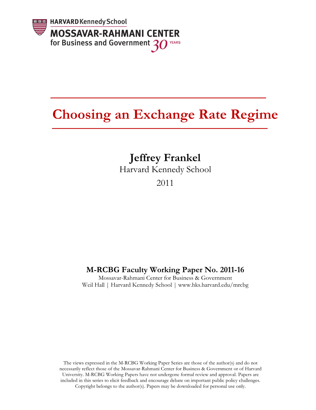 Choosing an Exchange Rate Regime