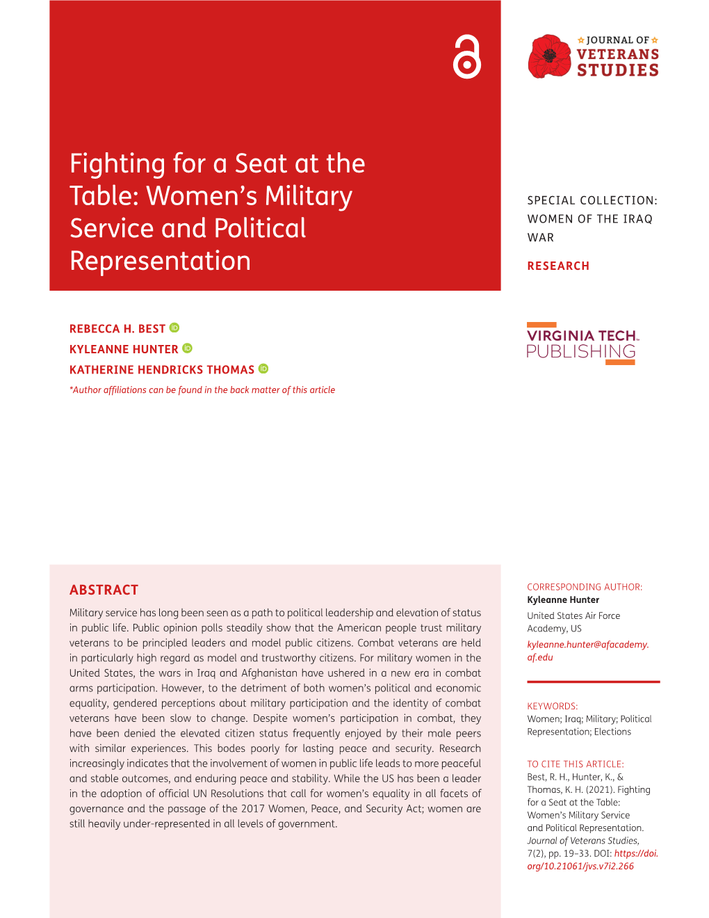 Fighting for a Seat at the Table: Women's Military Service And