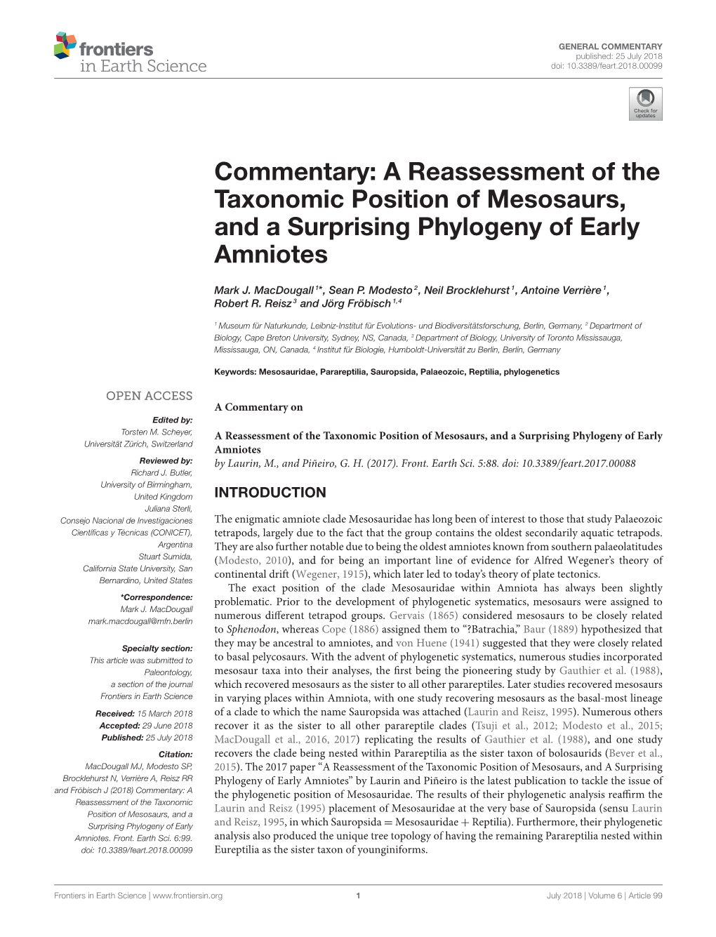 A Reassessment of the Taxonomic Position of Mesosaurs, and a Surprising Phylogeny of Early Amniotes