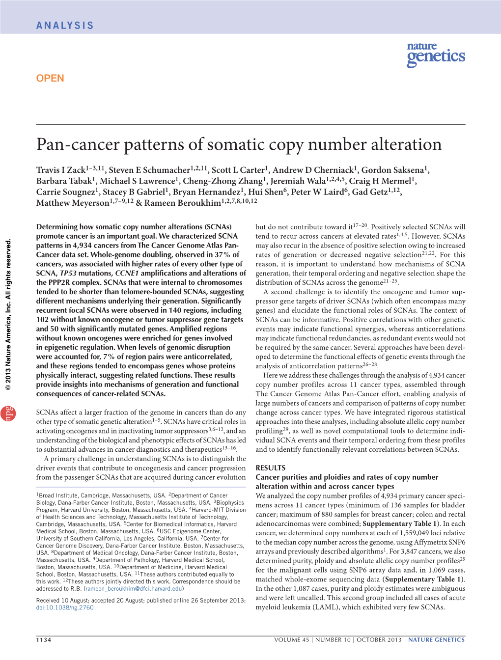 Pan-Cancer Patterns of Somatic Copy Number Alteration