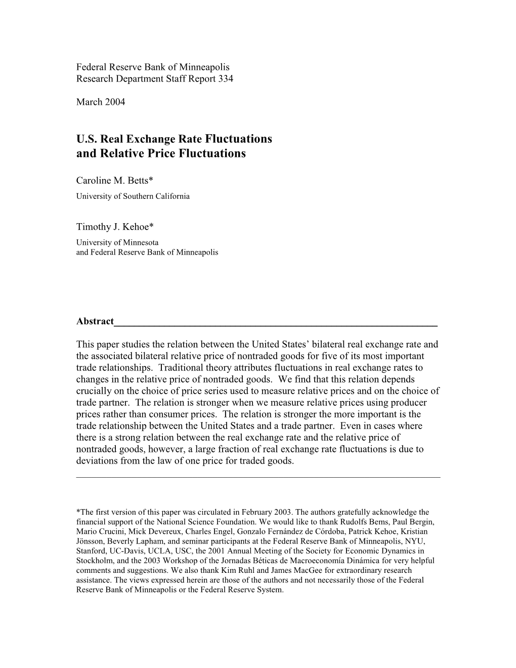 U.S. Real Exchange Rate Fluctuations and Relative Price Fluctuations