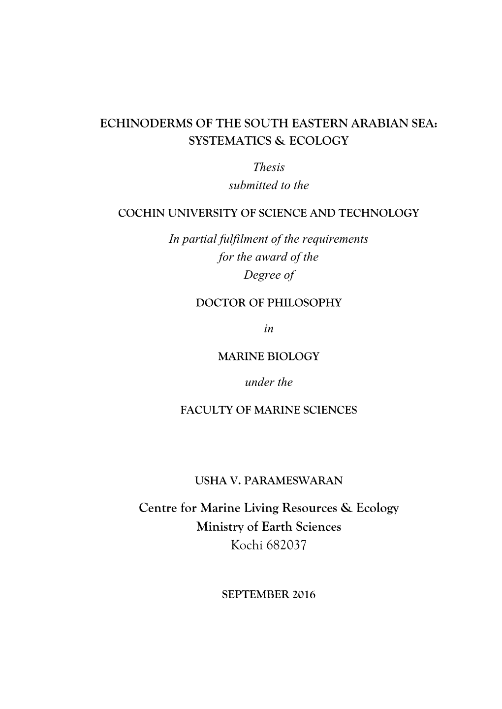 Thesis Submitted to the in Partial Fulfilment of the Requirements for The