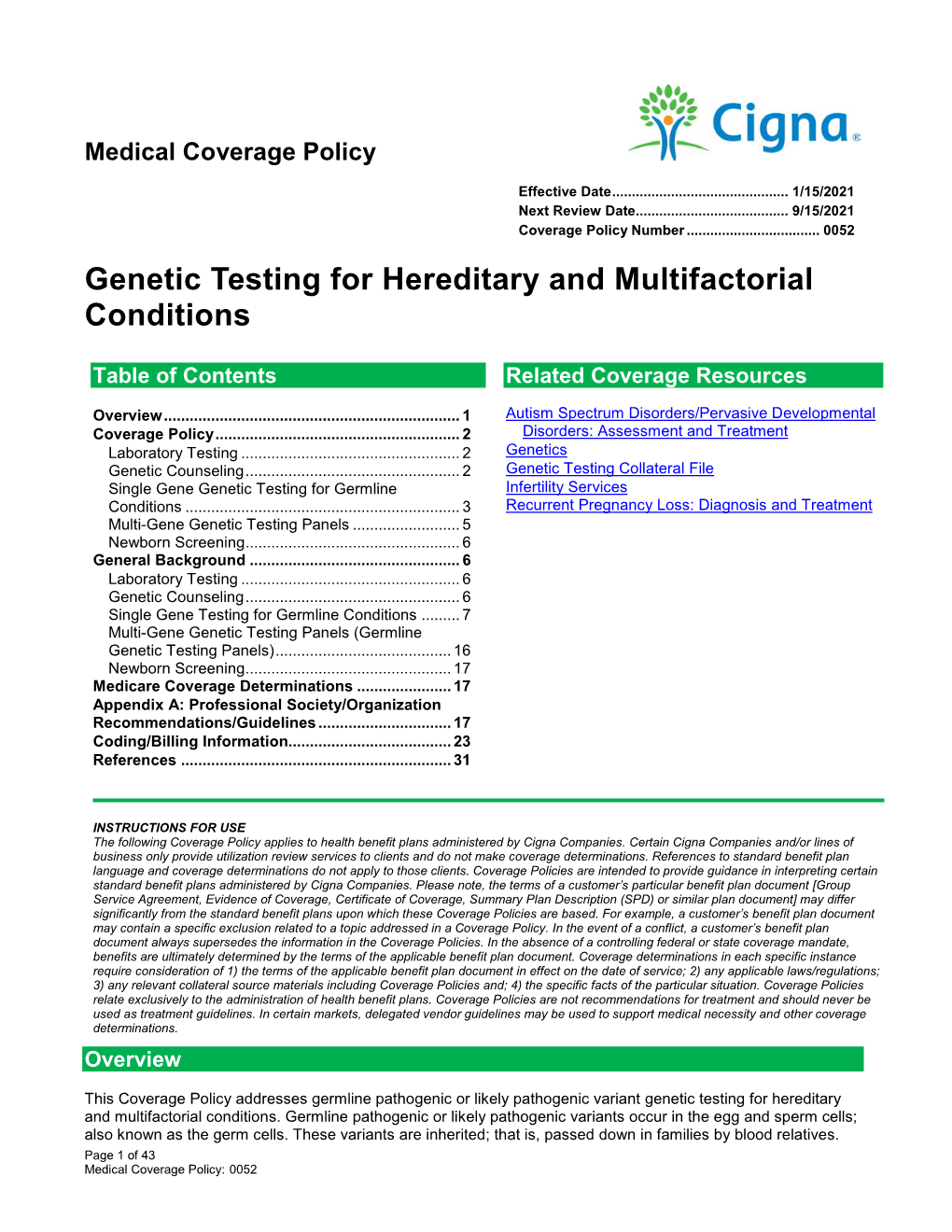 Genetic Testing for Hereditary and Multifactorial Conditions