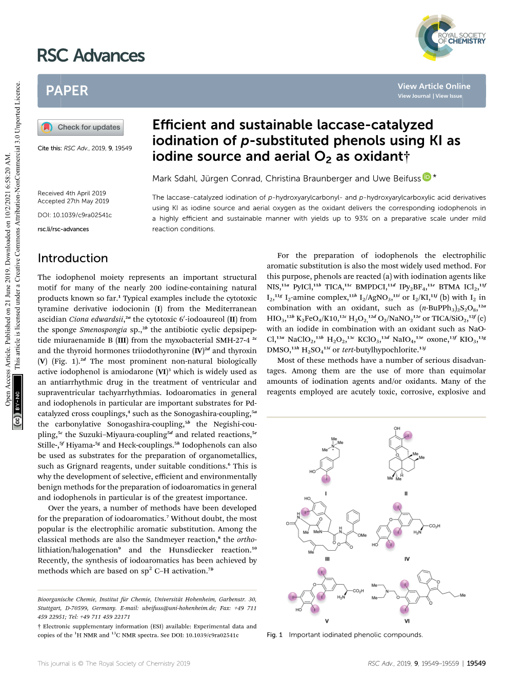 Efficient and Sustainable Laccase-Catalyzed Iodination of P