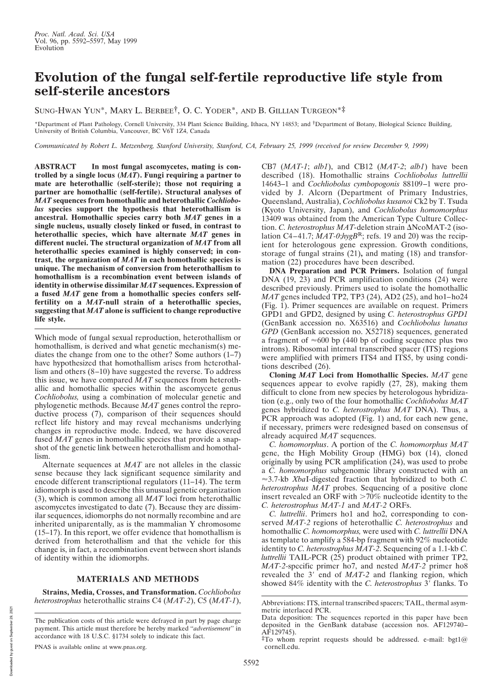 Evolution of the Fungal Self-Fertile Reproductive Life Style from Self-Sterile Ancestors