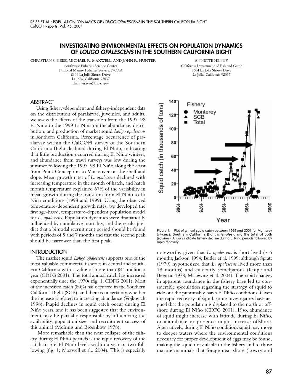 Investigating Environmental Effects on Population Dynamics of Loligo Opalescens in the Southern California Bight Christian S