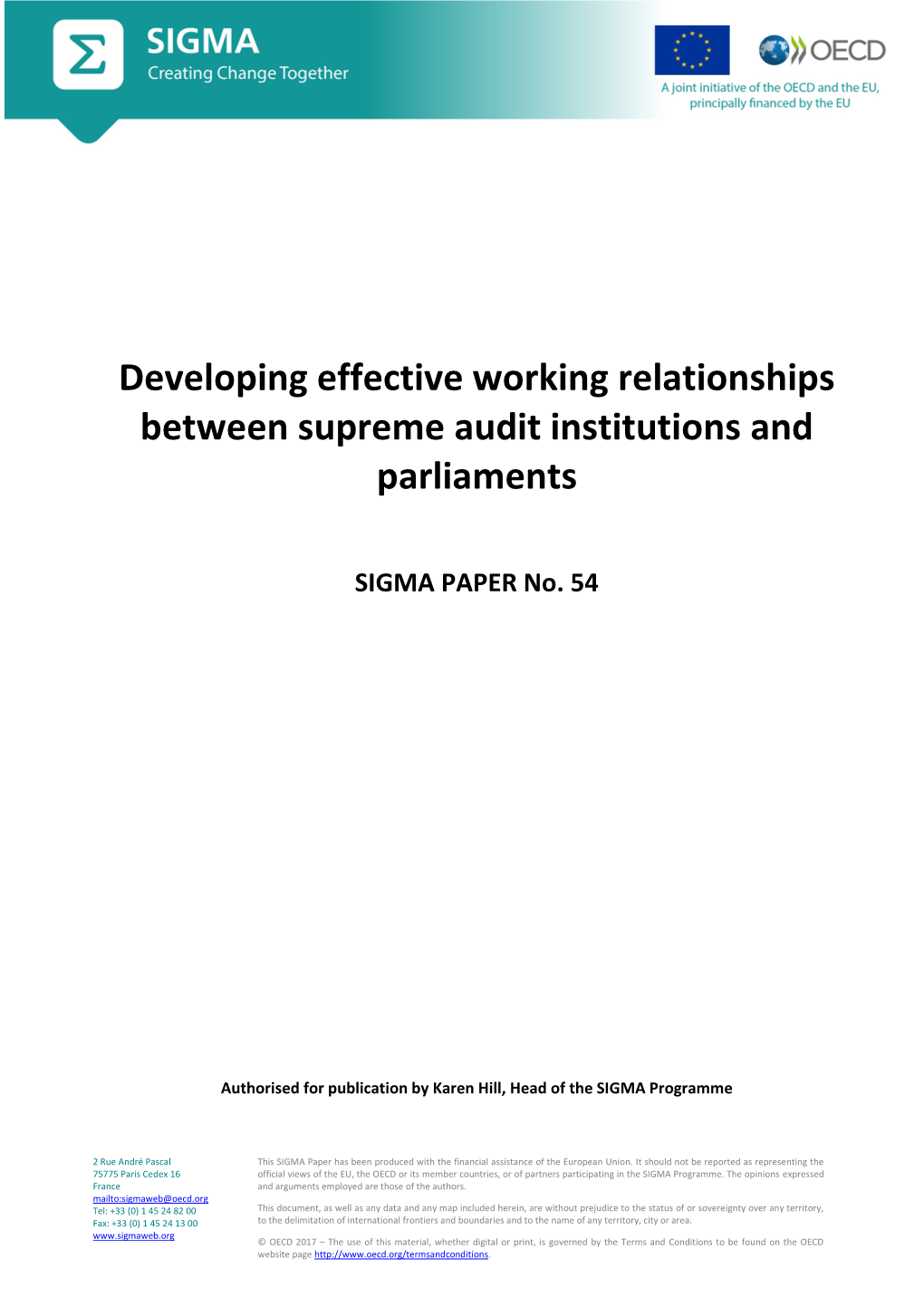 Developing Effective Working Relationships Between Supreme Audit Institutions and Parliaments