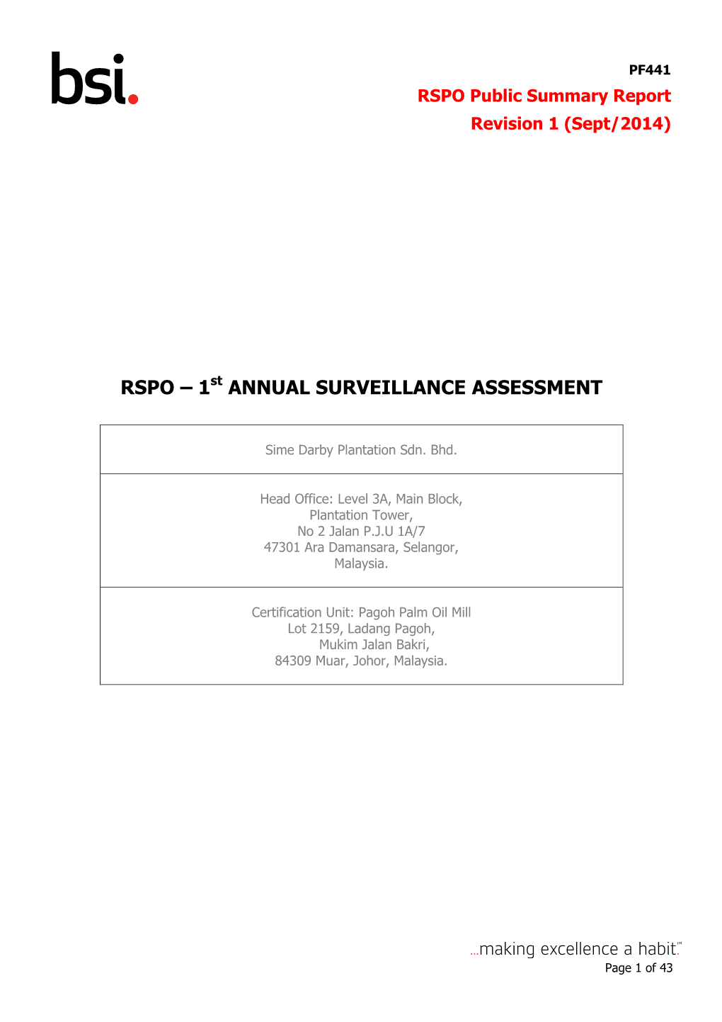 RSPO Public Summary Report Revision 1 (Sept/2014)