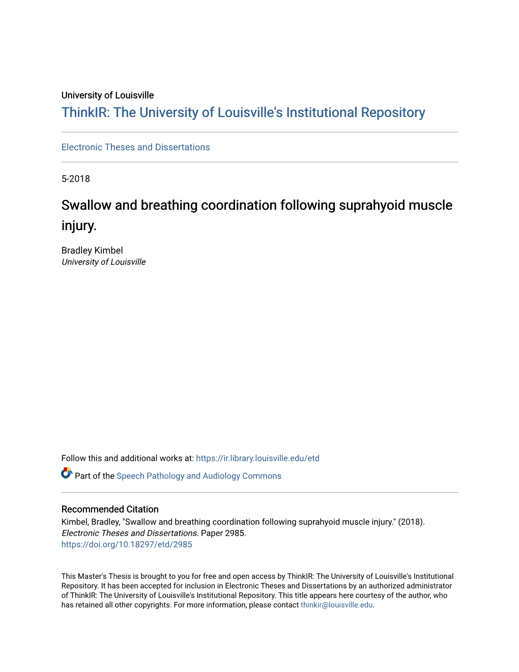 Swallow and Breathing Coordination Following Suprahyoid Muscle Injury