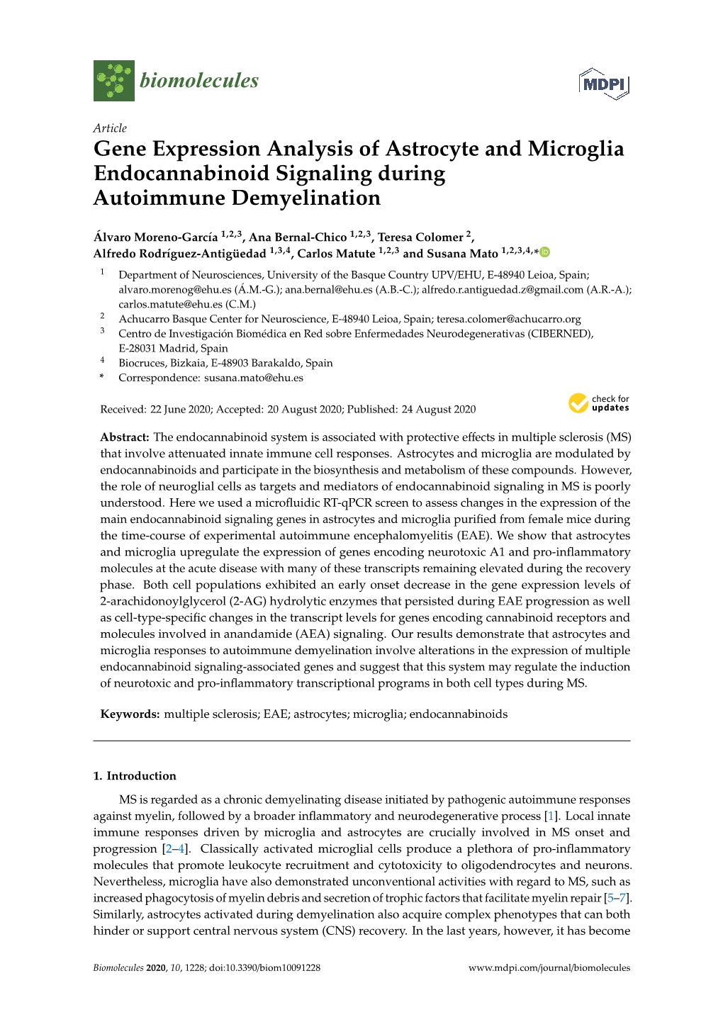 Gene Expression Analysis of Astrocyte and Microglia Endocannabinoid Signaling During Autoimmune Demyelination