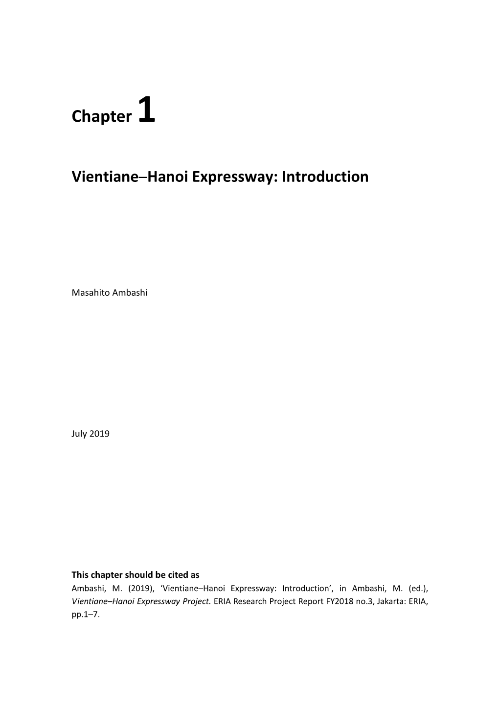 Chapter 1. Vientiane Hanoi Expressway: Introduction