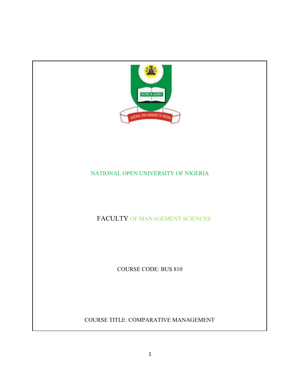 Bus 810 Course Title: Comparative Management
