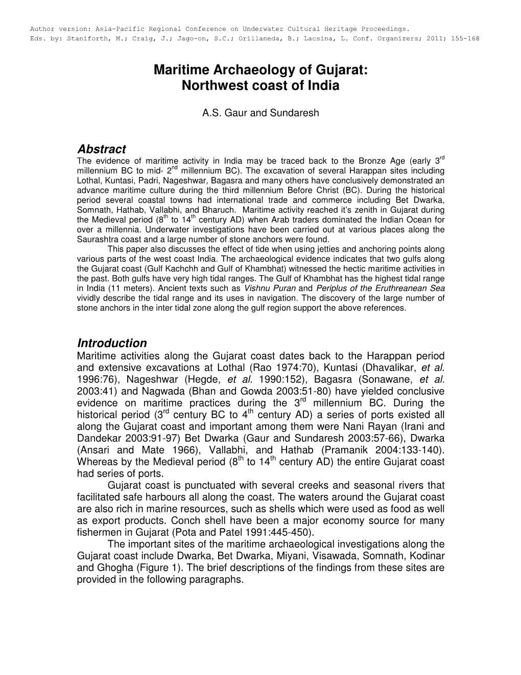 Maritime Archaeology of Gujarat: Northwest Coast of India