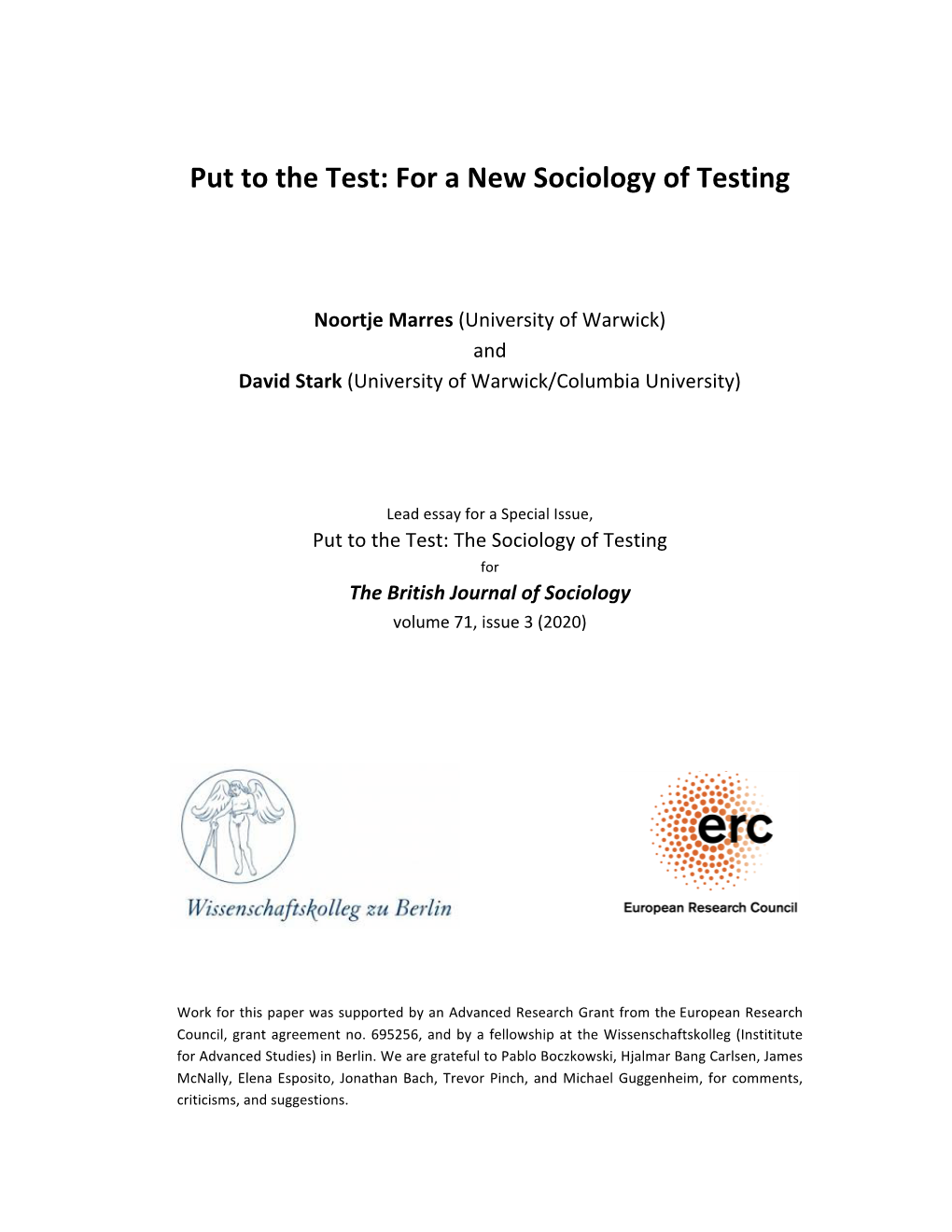 For a New Sociology of Testing