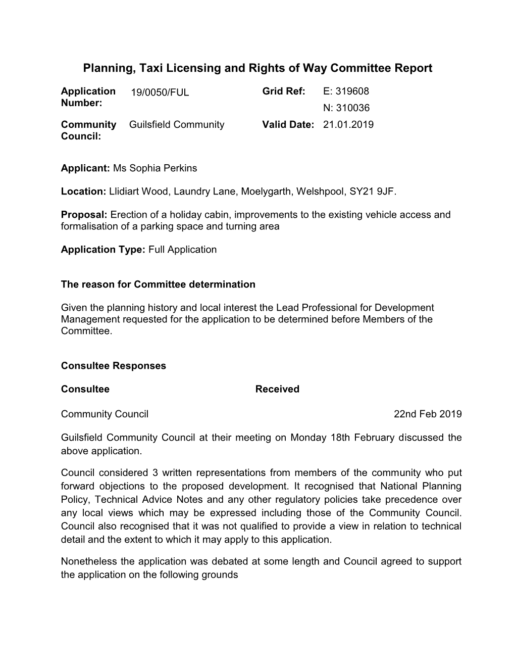 Planning, Taxi Licensing and Rights of Way Committee Report