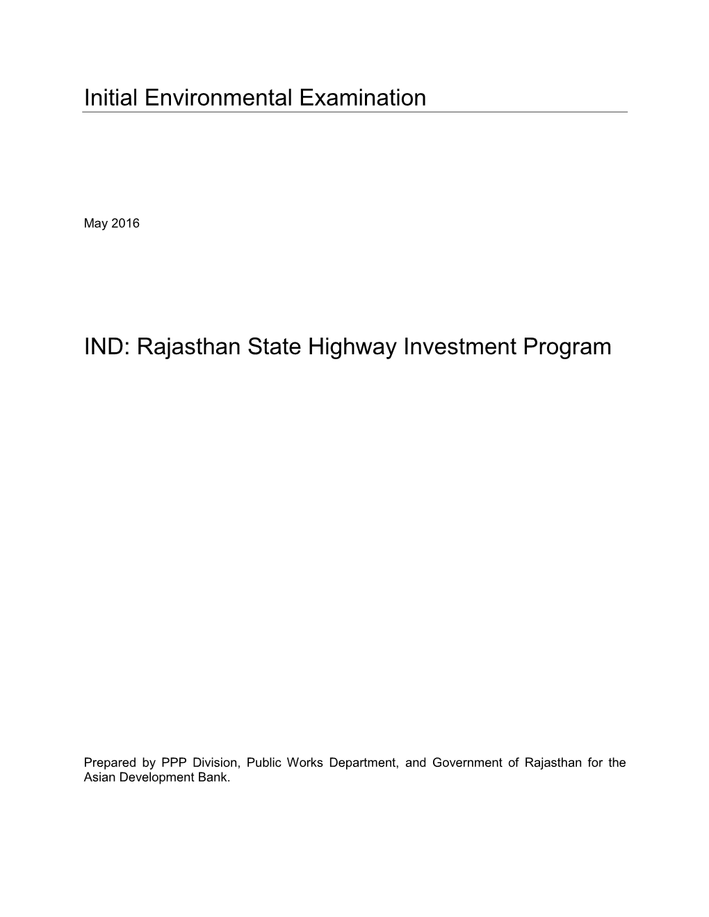 Rajasthan State Highway Investment Program