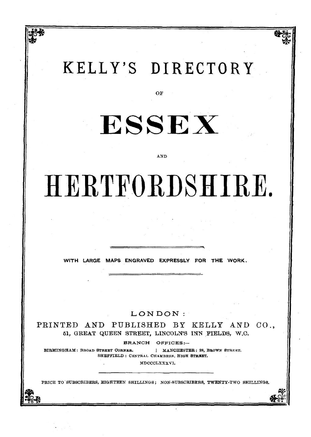 Printed and Published by Kelly and Co 51, Great Queen Street, Lincoln's Inn Fields, W.C