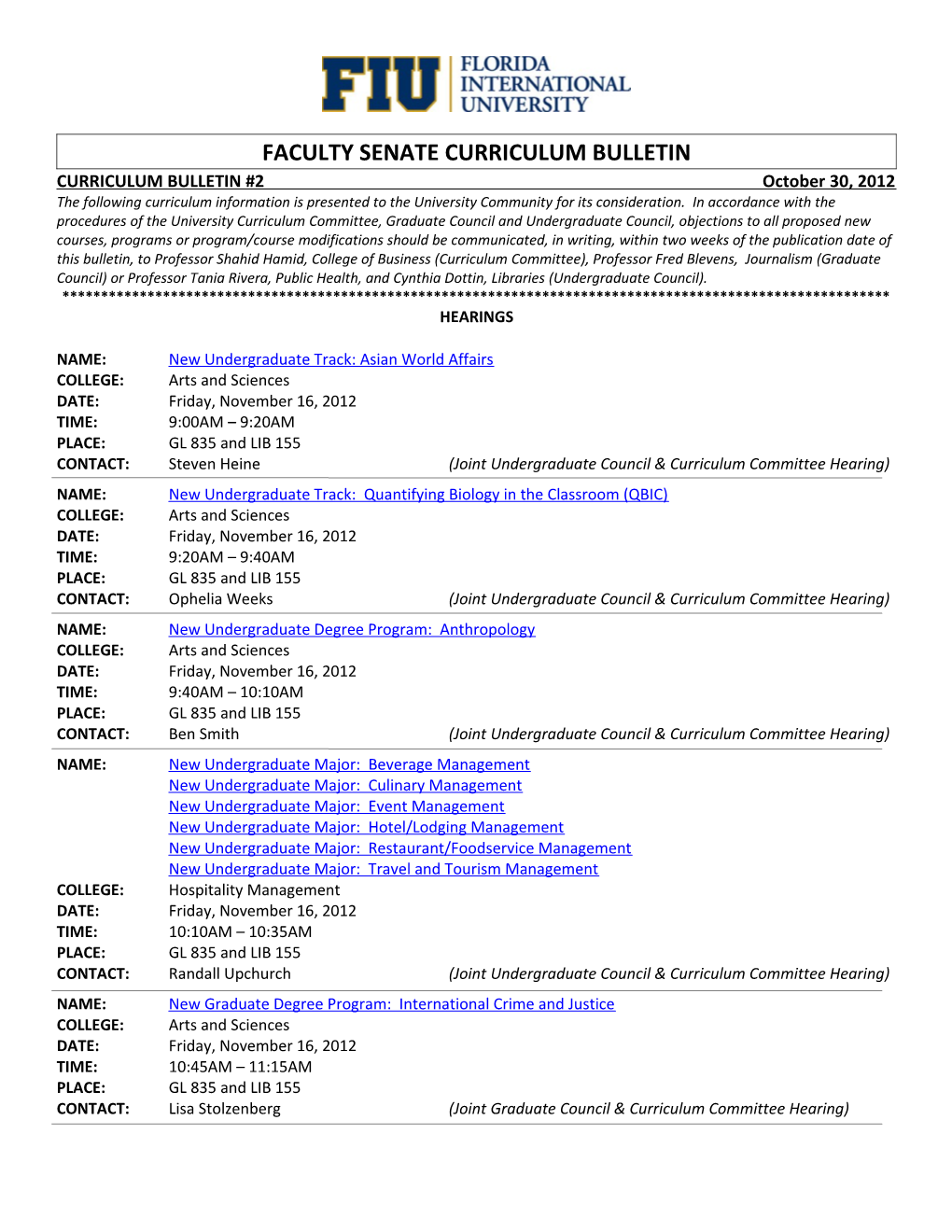 Faculty Senate Curriculum Bulletin s2