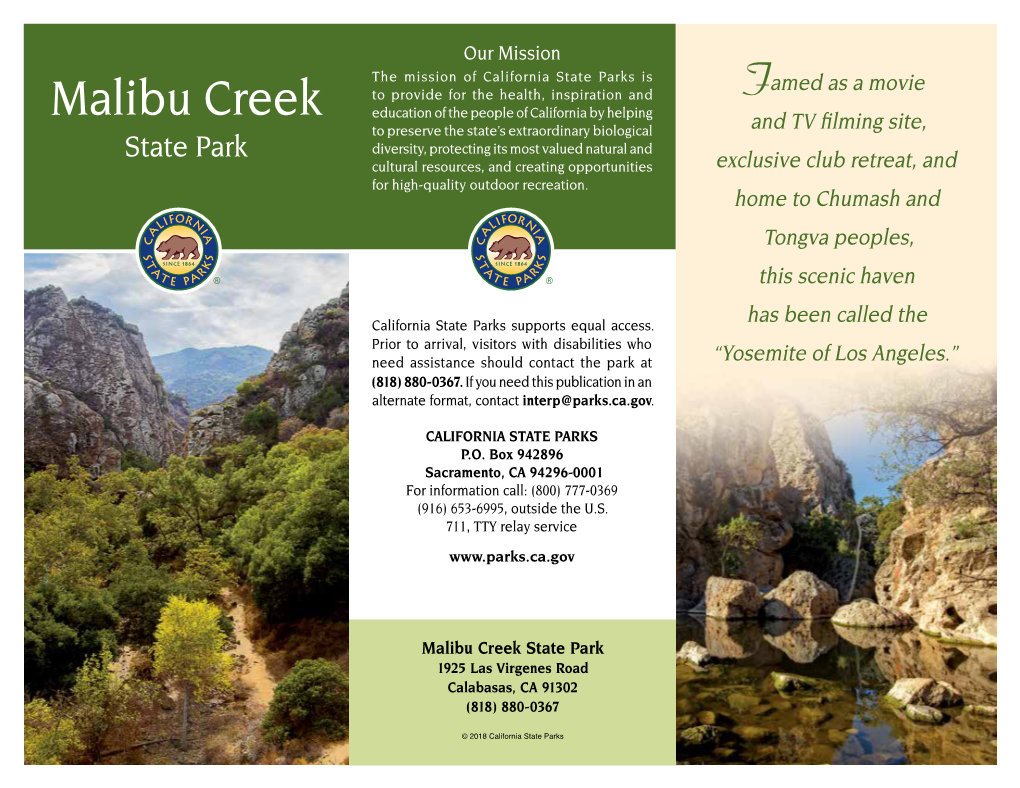 Malibu Creek State Park 1925 Las Virgenes Road Calabasas, CA 91302 (818) 880-0367