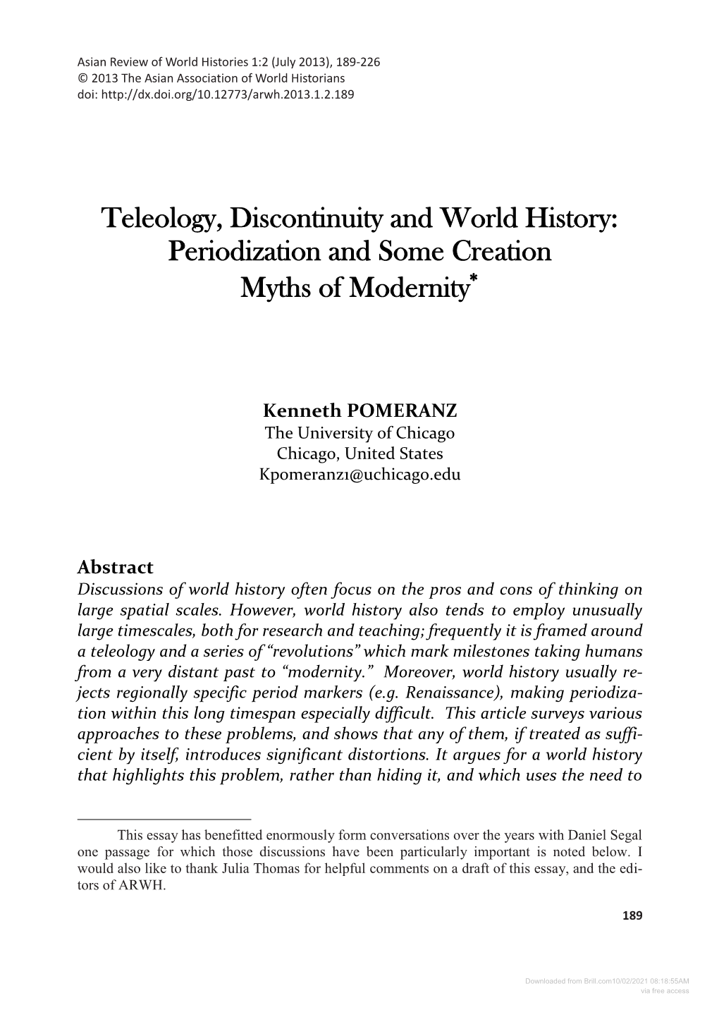 Periodization and Some Creation Myths of Modernity