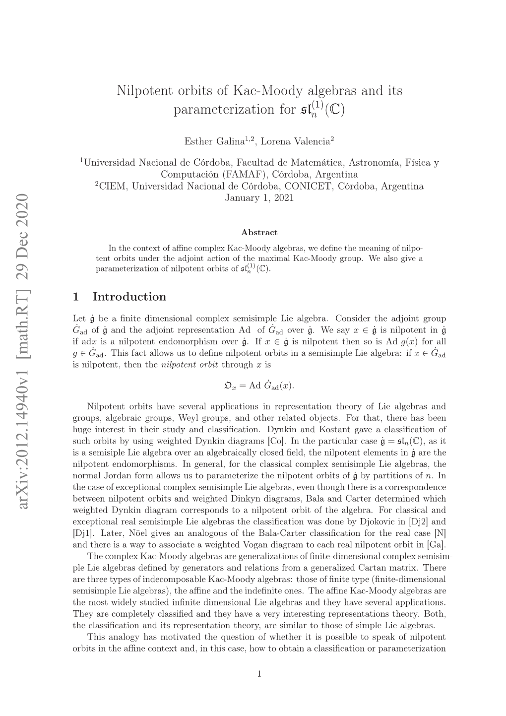 Nilpotent Orbits of Kac-Moody Algebras and Its Parameterization for Sln (C) of These Objects