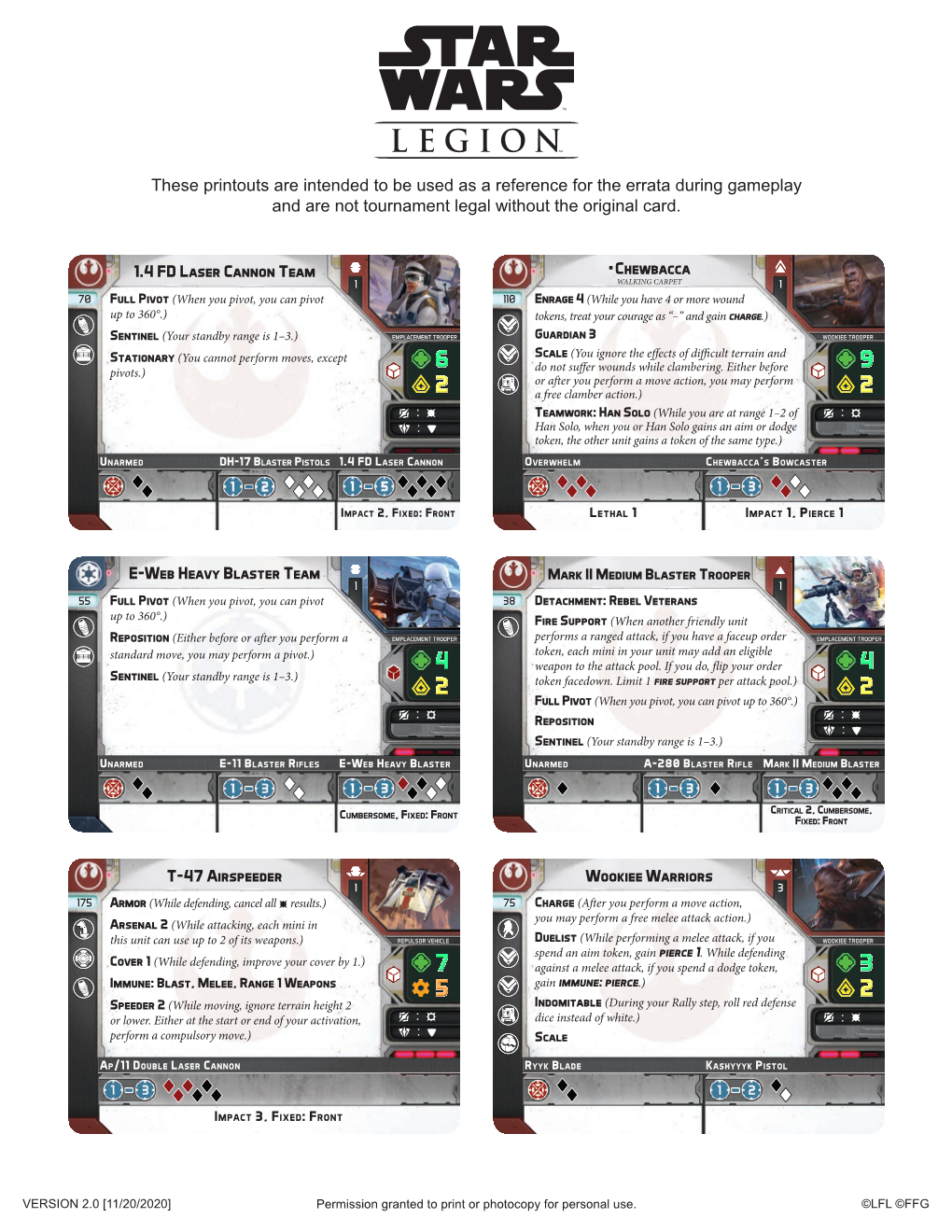 These Printouts Are Intended to Be Used As a Reference for the Errata During Gameplay and Are Not Tournament Legal Without the Original Card