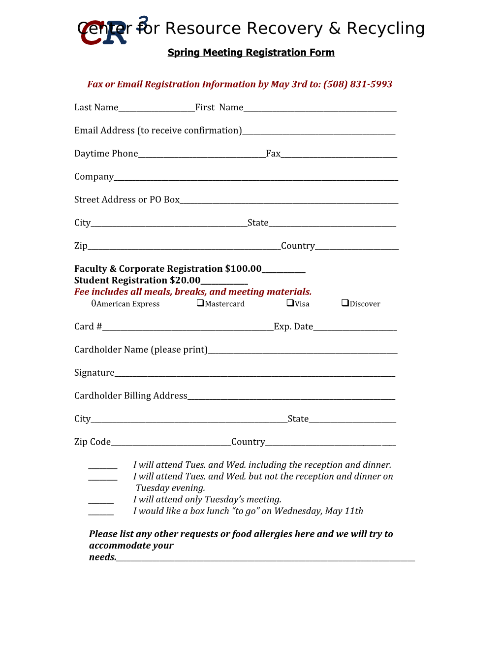 Spring Meeting Registration Form