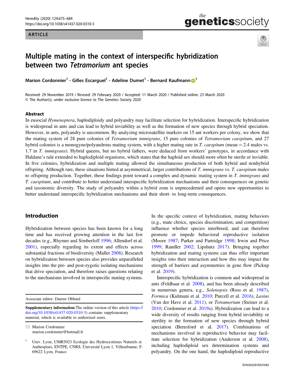 Multiple Mating in the Context of Interspecific Hybridization Between