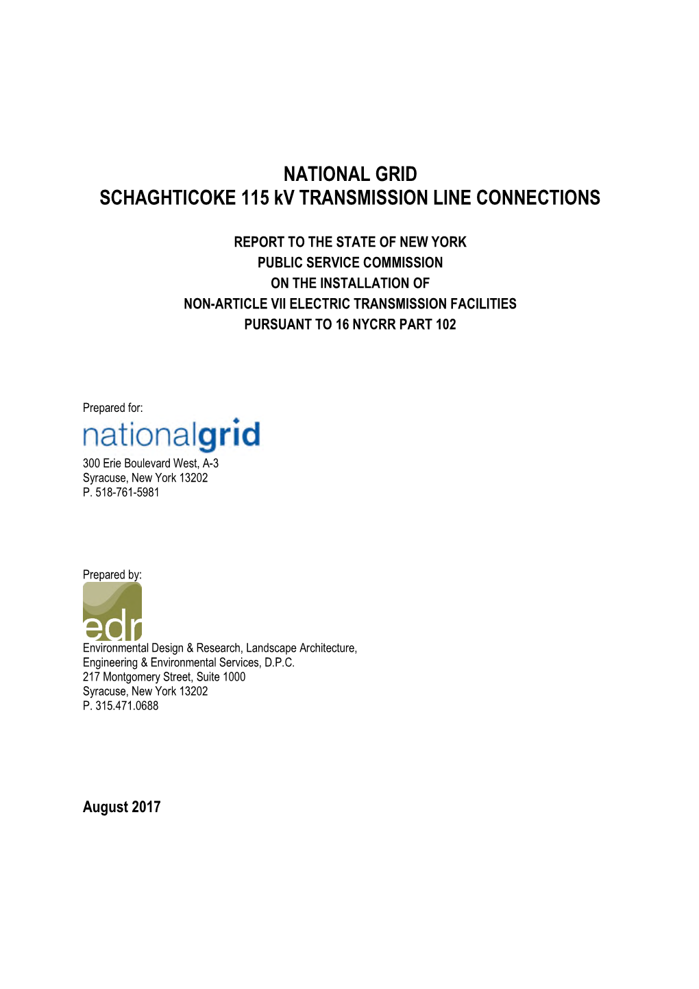 NATIONAL GRID SCHAGHTICOKE 115 Kv TRANSMISSION LINE CONNECTIONS