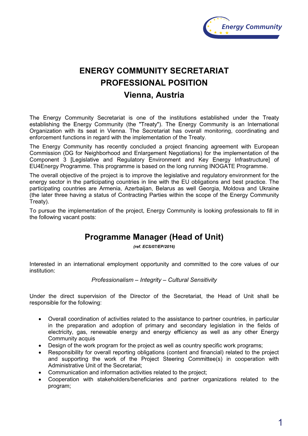 Vacancy Notice Head of Unit