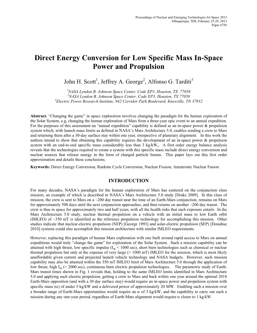 Direct Energy Conversion for Low Specific Mass In-Space Power and Propulsion