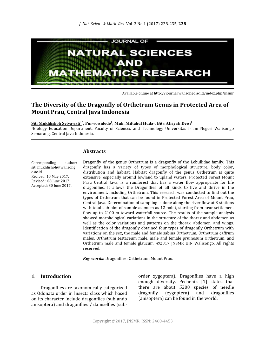 J. Nat. Scien. & Math. Res. Vol. 1 No.1