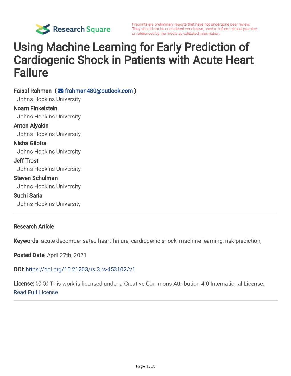 Using Machine Learning for Early Prediction of Cardiogenic Shock in Patients with Acute Heart Failure