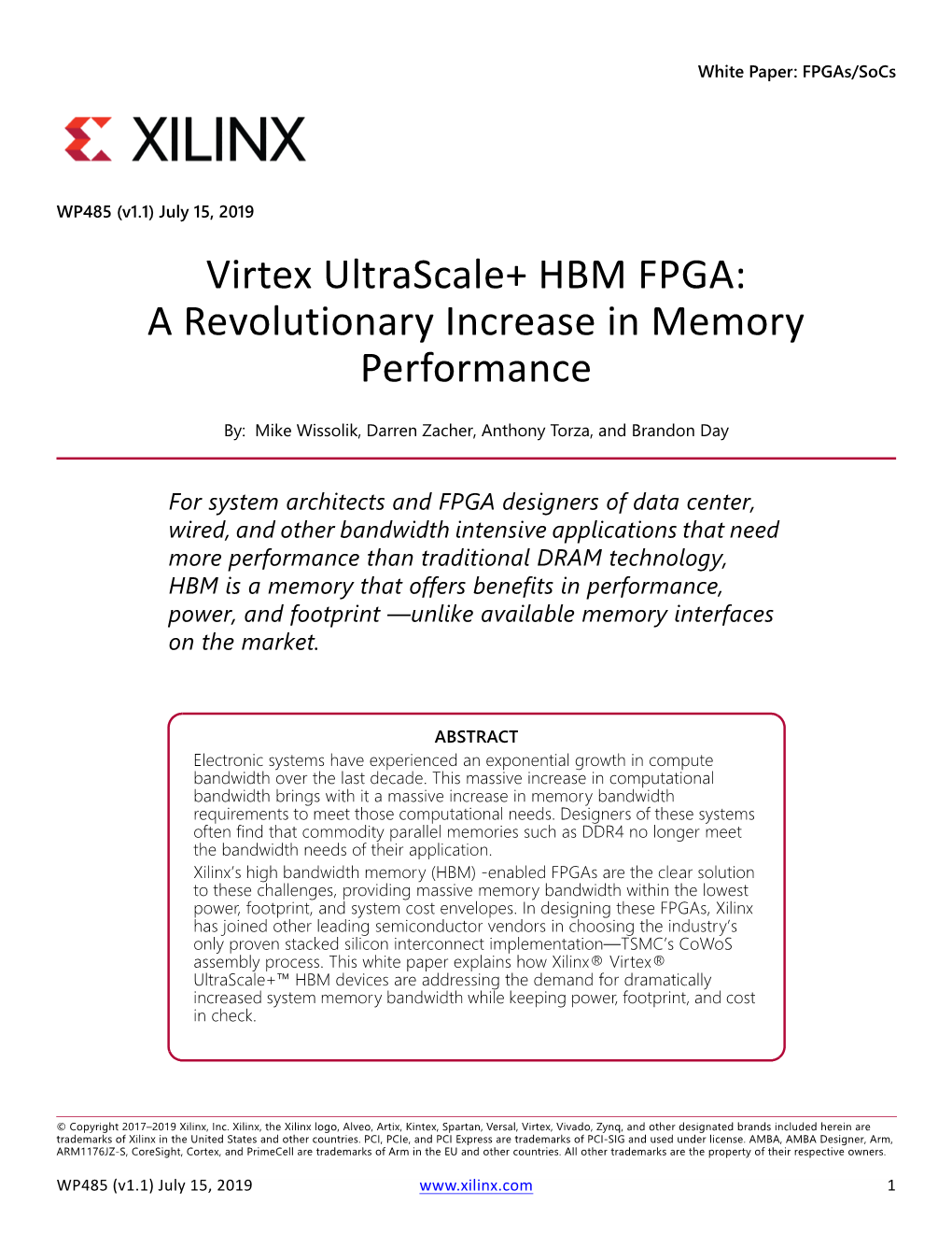 Virtex Ultrascale+ HBM FPGA: a Revolutionary Increase in Memory Performance