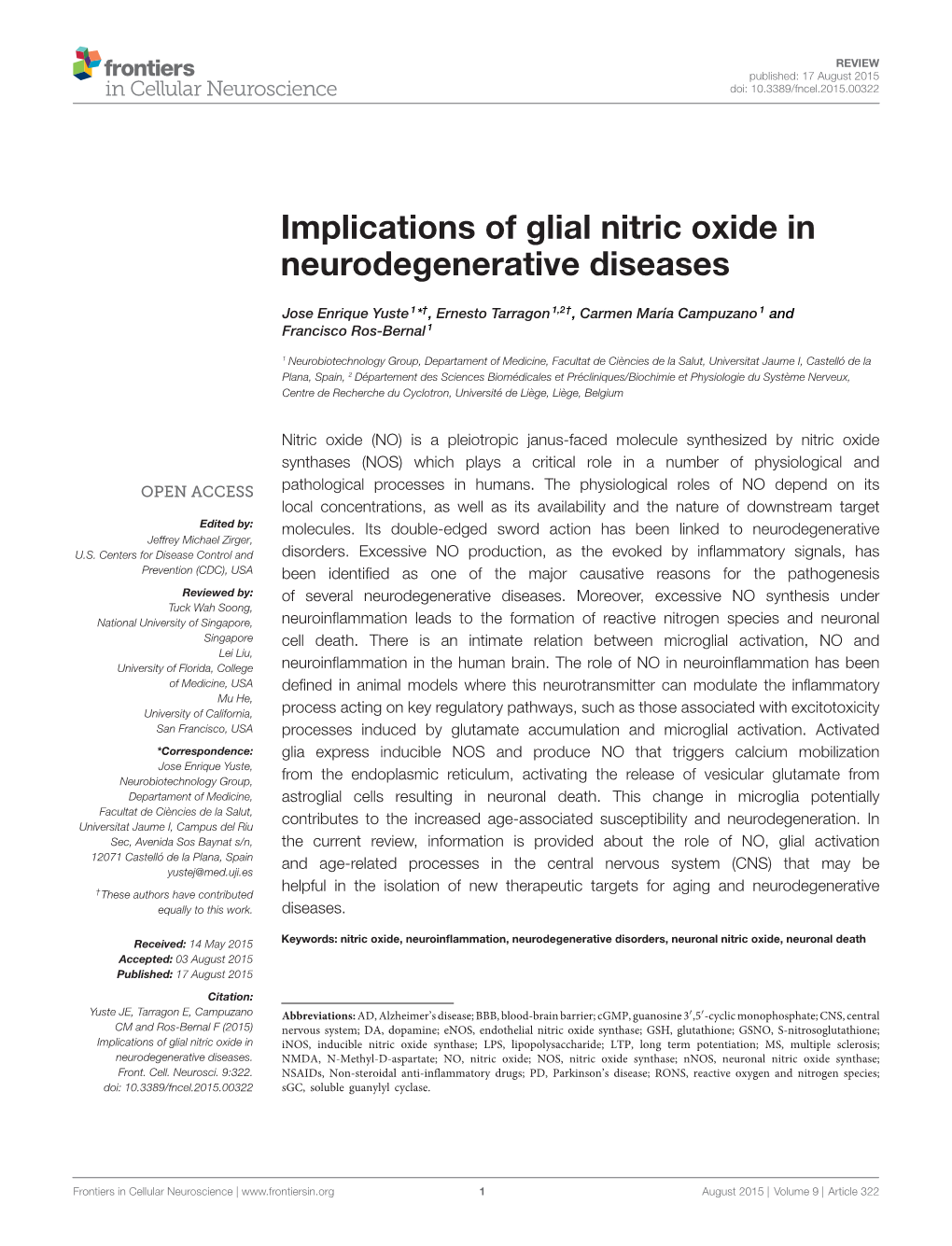 Implications of Glial Nitric Oxide in Neurodegenerative Diseases